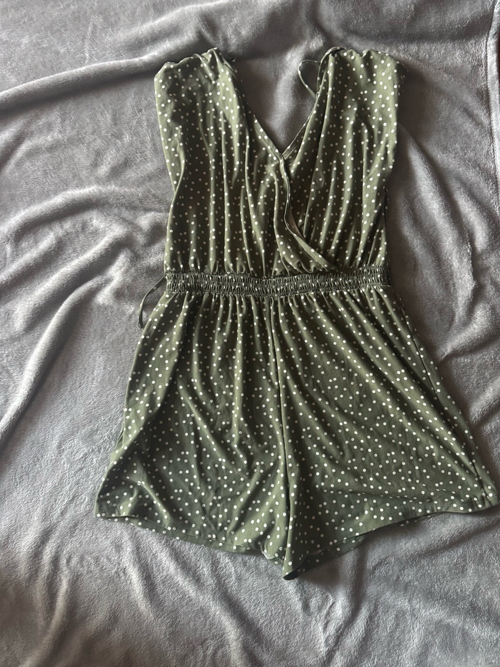 Olive Polka Dot Sleeveless Romper